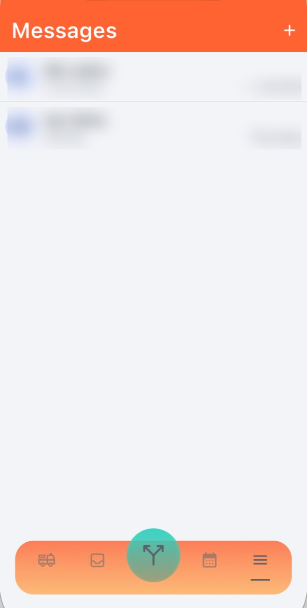 Messages screen showing two conversation threads with avatars, names, message previews, and timestamps